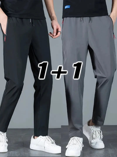 2 Pieces Men's Casual Pants Stretch Elastic Waist Jogger Korean C