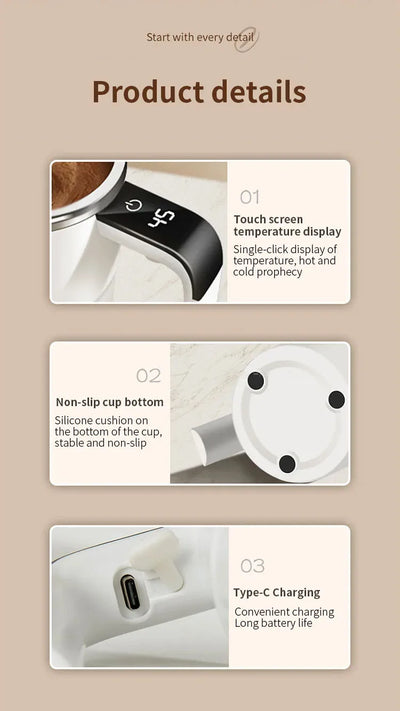Smart Automatic Stirring Cup Rechargeable Portable LCD Screen Coffee Stainless Steel Rotating Magnetic Self Stirring Mugs
