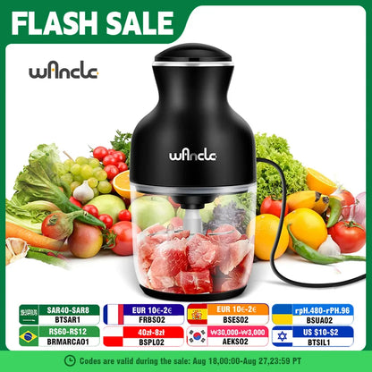 Wancle Electric Meat Grinder Kitchen Chopper Stainless Steel Blade Vegetable Garlic Crusher Household Food Processor Blender