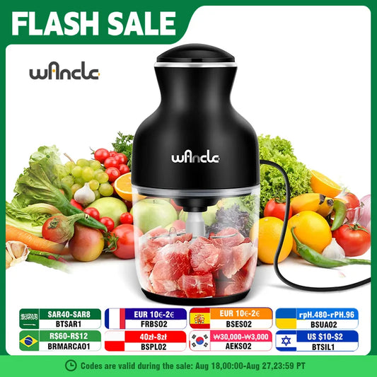 Wancle Electric Meat Grinder Kitchen Chopper Stainless Steel Blade Vegetable Garlic Crusher Household Food Processor Blender