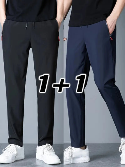 2 Pieces Men's Casual Pants Stretch Elastic Waist Jogger Korean C