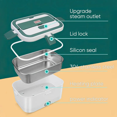 Electric Lunch Box Food Warmer 1.8 L 80W Outdoor Camping Bento Picnic Portable Food Heater Car/Home Self Heating Box