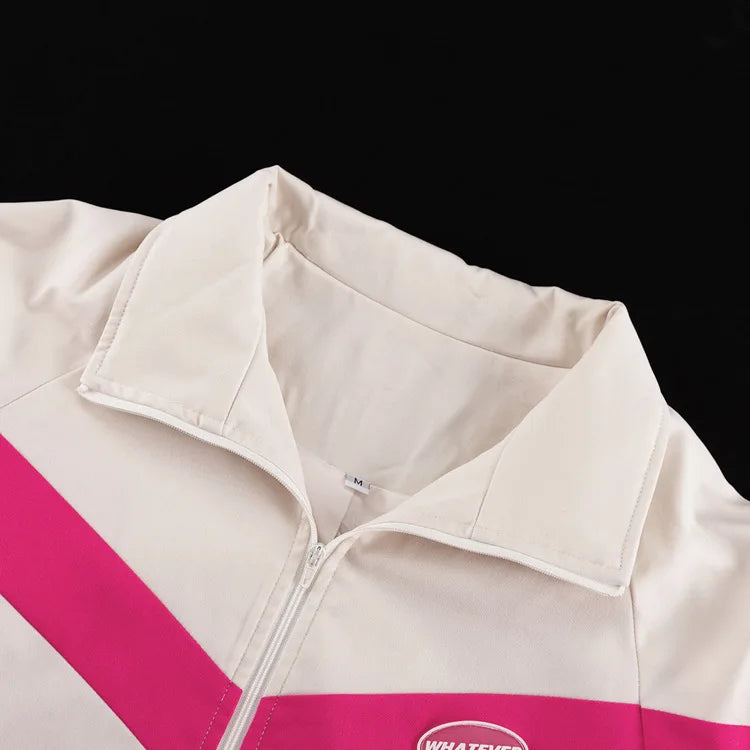 Spring Autumn Street Jumper Two Piece Set Women Long Sleeve Zipper Jacket+Patchwork Hip-Hop Sports Pant Suit Loose Women Outfit