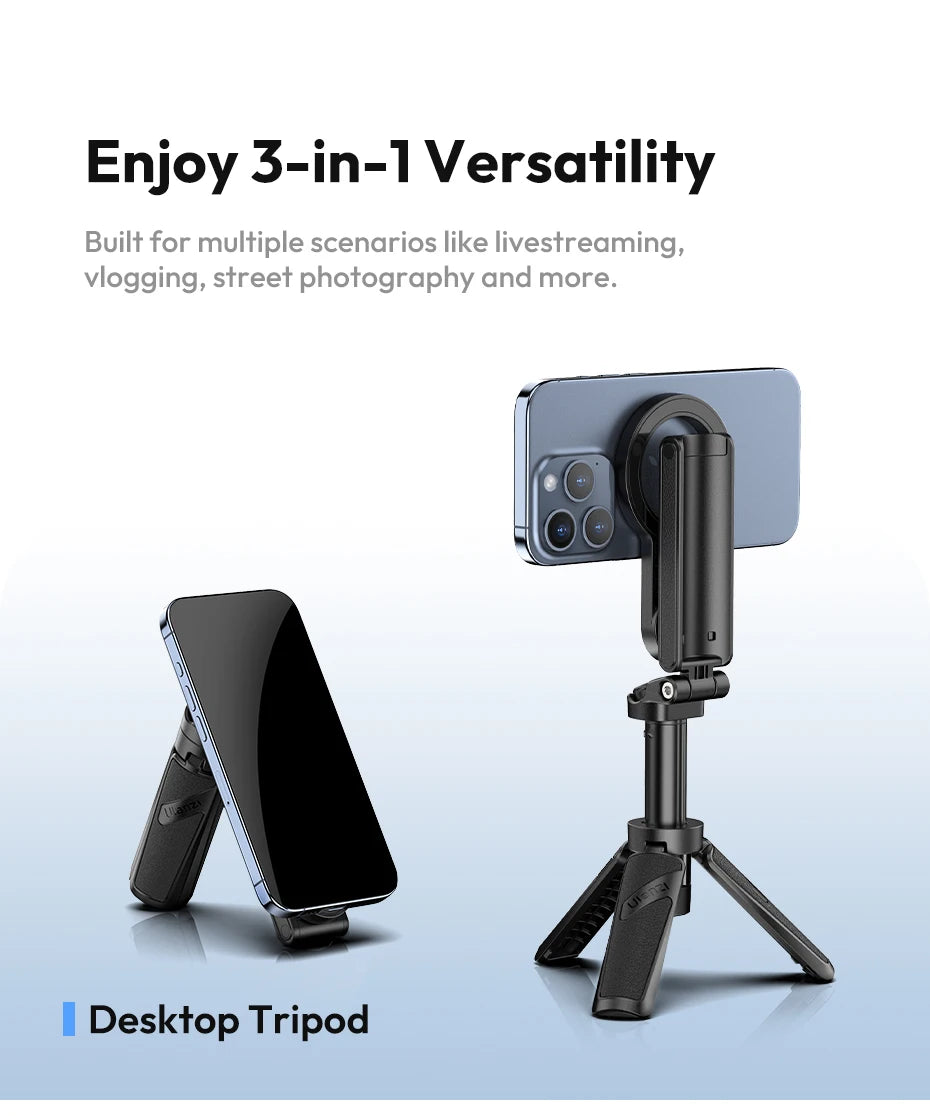Ulanzi JJ03 Magnetic Phone Tripod Wireless Phone Grip Selfie Stick Desktop Tripod for iPhone 16 15 14 13 Pro Pro Max