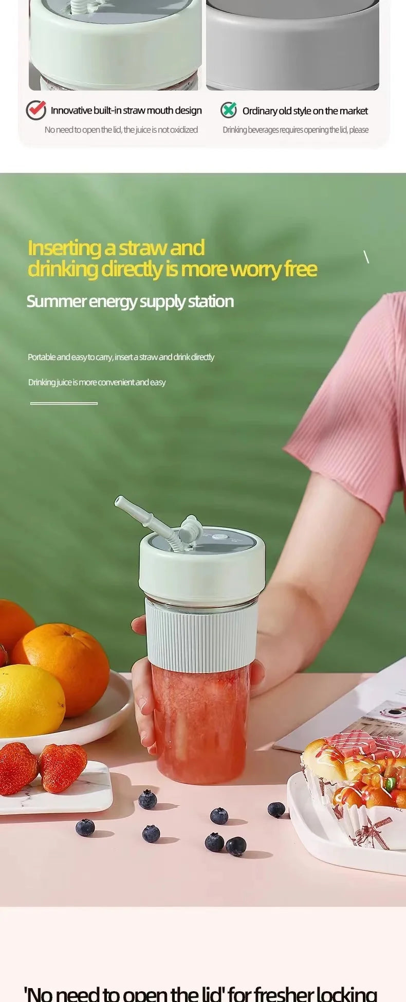 New Electric Fresh Juicer Powerful Crushed Ice Wireless Mini Portable Blender Bottle Juice Extractors Smoothie Mixer Cup