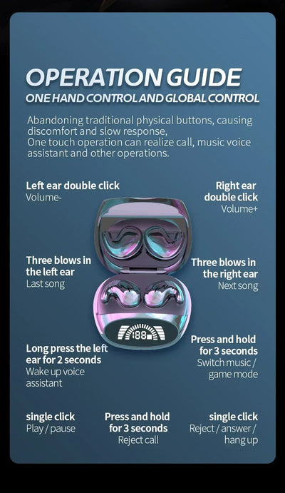 Invisible Sleep Wireless Earphone TWS Bluetooth 5.3 Headphones Hidden Earbuds IPX5 Waterproof Noise Reduction Sports Headset