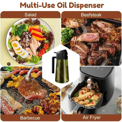 2 in 1 Olive Oil Dispenser Bottle 470ml Light-Blocking Dark Oil Sprayer for Cooking for Kitchen Dark Green Glass Oil Bottle