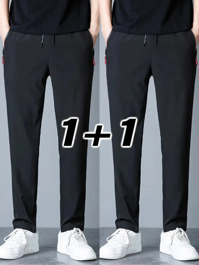 2 Pieces Men's Casual Pants Stretch Elastic Waist Jogger Korean C