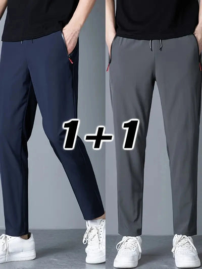 2 Pieces Men's Casual Pants Stretch Elastic Waist Jogger Korean C
