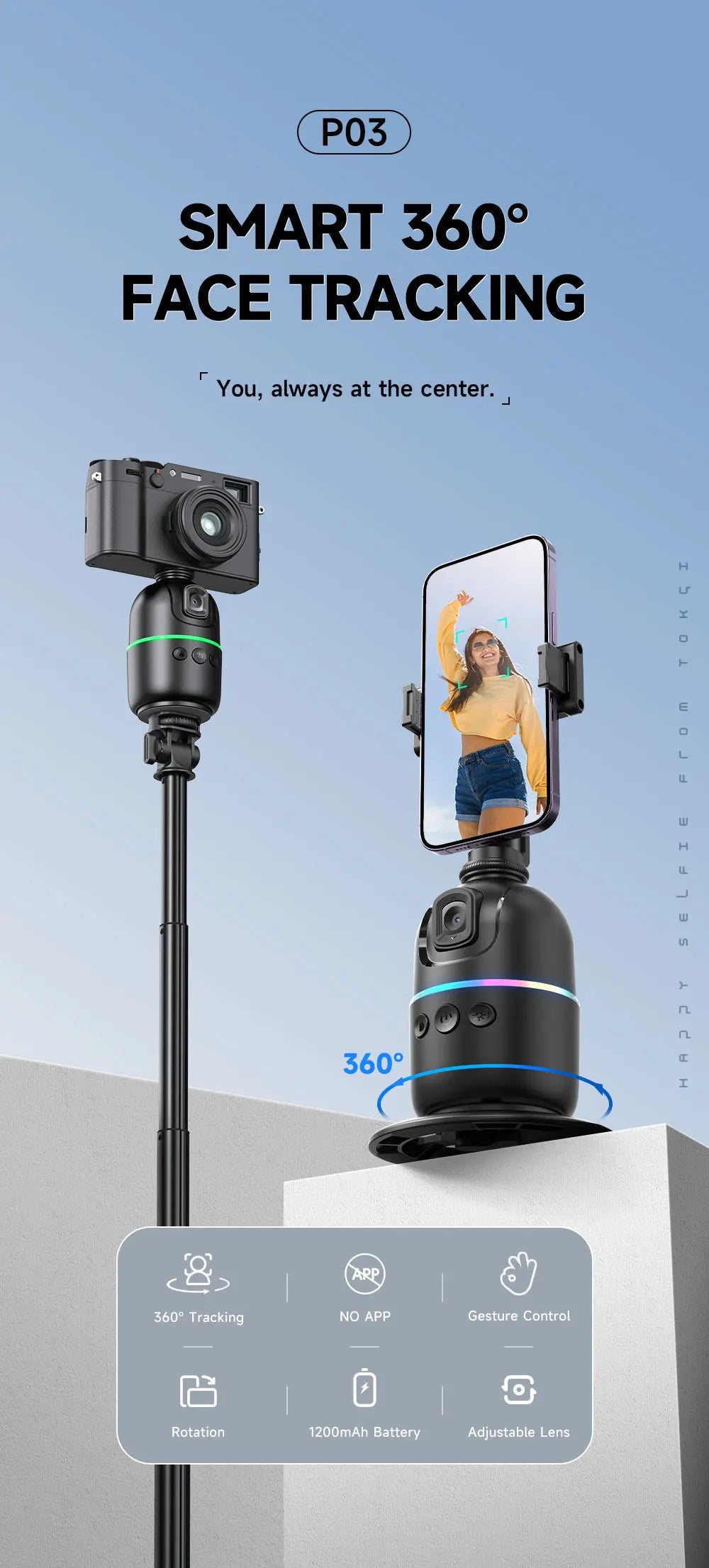 Selfieshow P03 Stabilizer 360°Auto Face Tracking AI