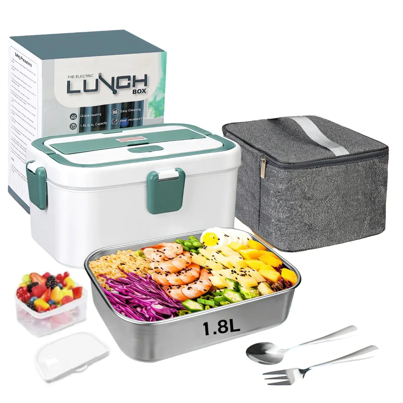 Electric Lunch Box Food Warmer 1.8 L 80W Outdoor Camping Bento Picnic Portable Food Heater Car/Home Self Heating Box